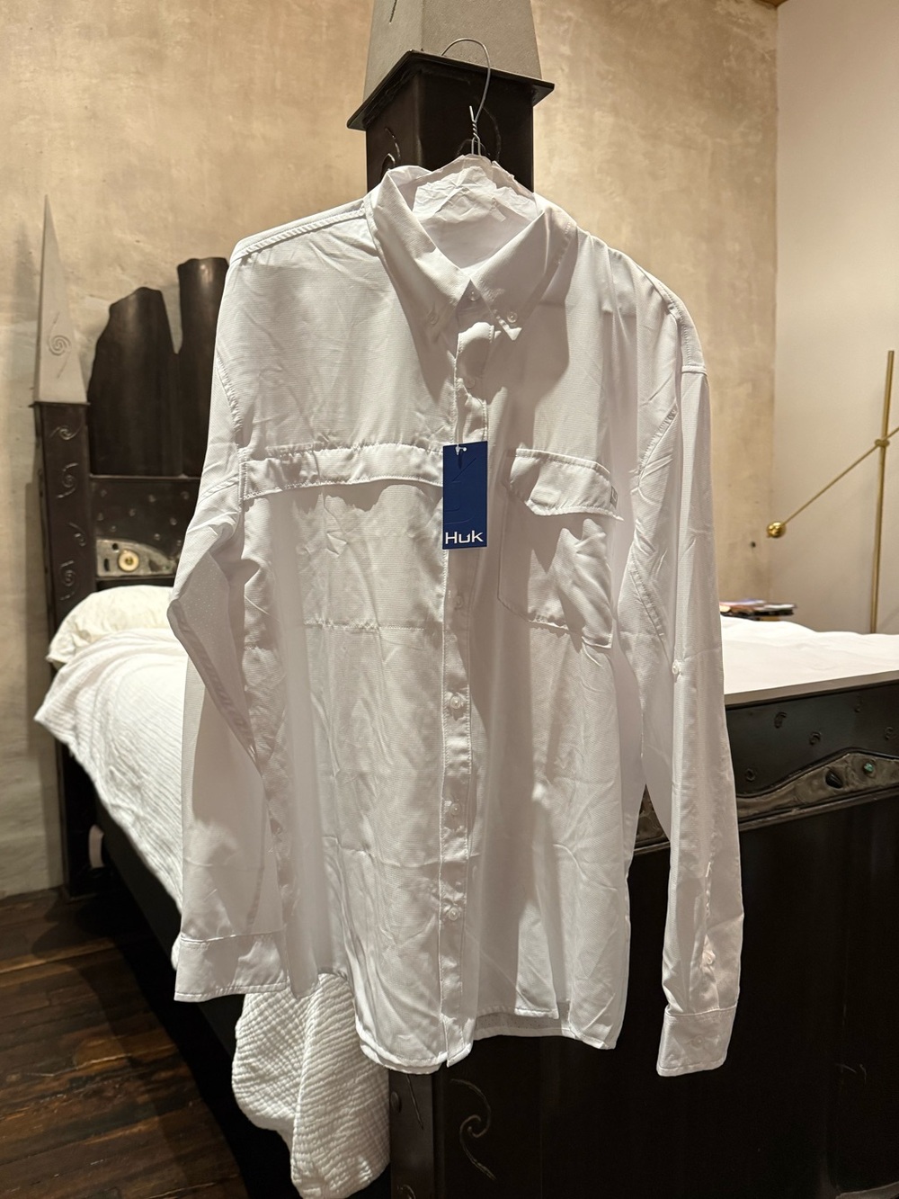 Huk White Men's Long-Sleeve Casual Button-Down Shirt